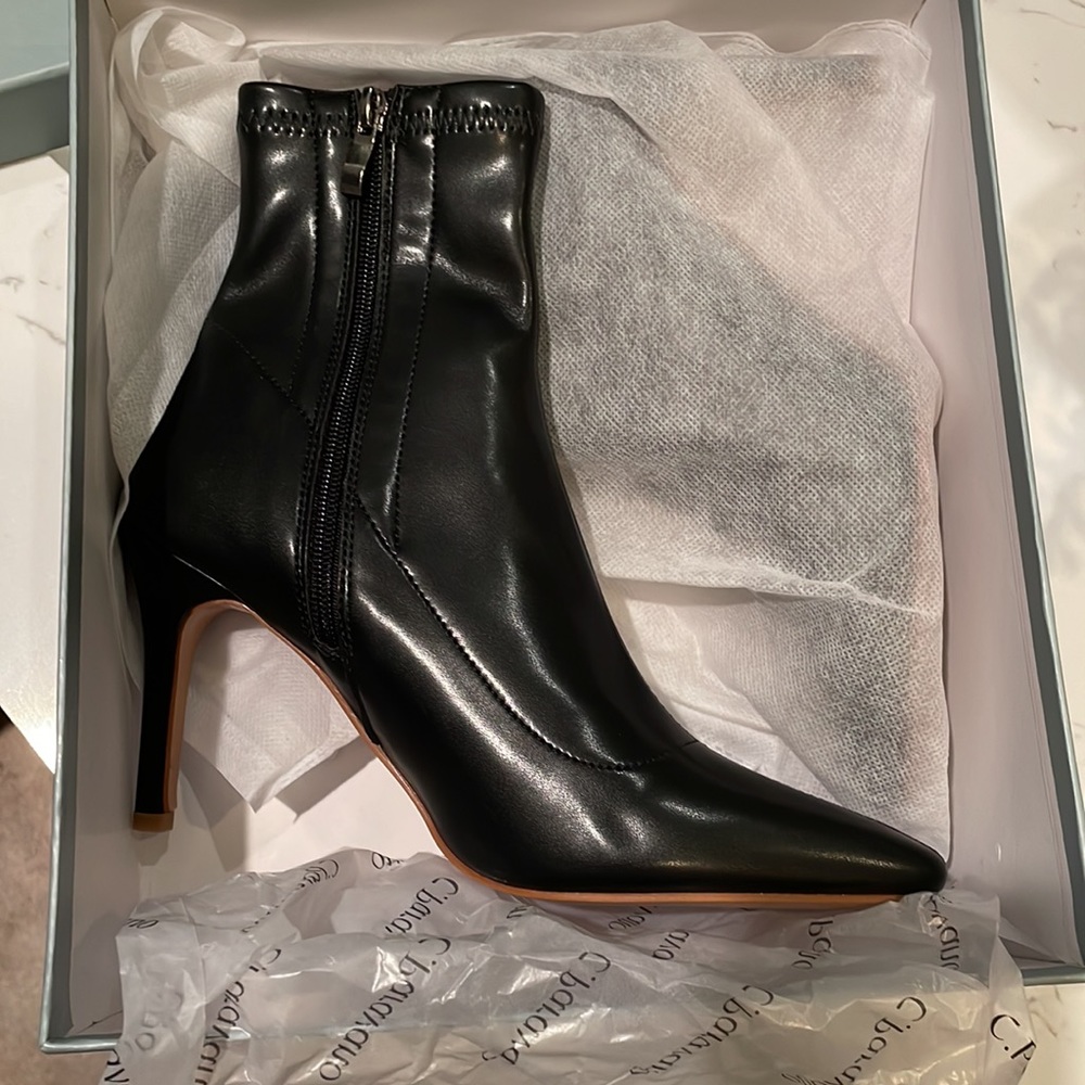 Black Leather Pointed-Toe Ankle Booties - Women's Fashion Booties - Picture 9 of 9